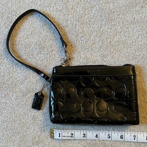 Coach Glossy Black Embossed Wristlet